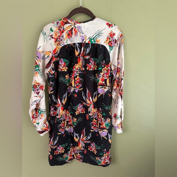 Derek Lam 10 Crosby Floral Silk Shirt Dress Size 4 Mini Long Sleeve‎ Button READ - Picture 6 of 13